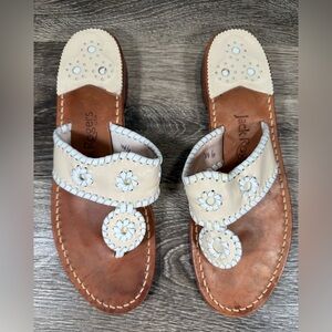Jack Rogers Shoes Women 9M White/Cream Leather Floral Thong Slides Daisy